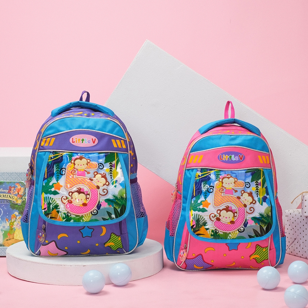 LITTLE V School Backpack NAUGHTY MONKEY | Tas Ransel Anak Perempuan