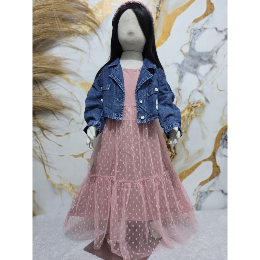 NAOMI TILLEDOT /GAMIS TILLEDOT ROMPI JEANS ANAK PEREMPUAN USIA 3 TAHUN-9 TAHUN/GAMIS ROMPI JEANS ANA