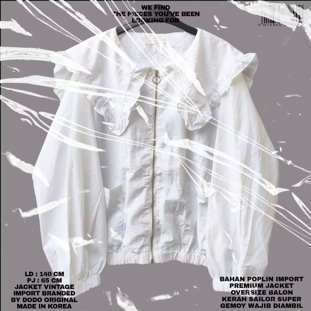 DODO JACKET WHITE SAILOR OVERSIZE ZIPPER KOREAN LOOK/WHITE JACKET KERAH SAILOR TANGAN BALON KOREAN S