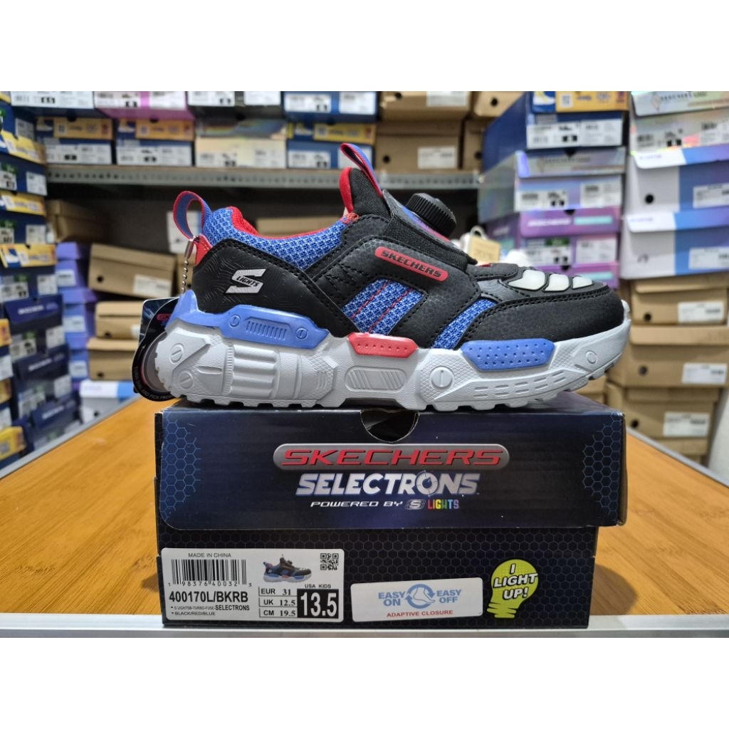 New Special Edition Sepatu Anak Skechers S'Lights Turbo Fuse Selectrons Kids Shoes Boys 400170L/BKRB