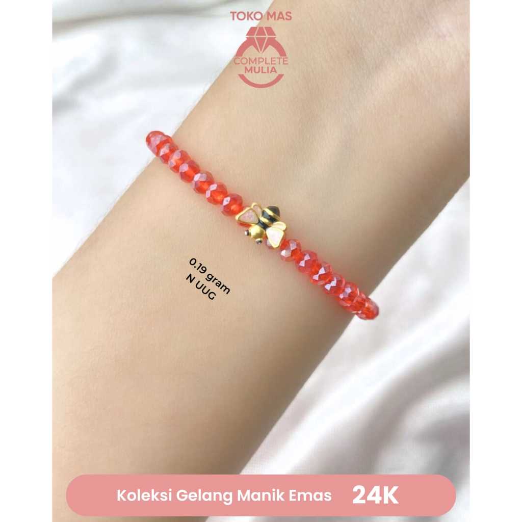 Variasi Gelang Emas 24k Kakarakter Lebah Pink (Complete Mulia)