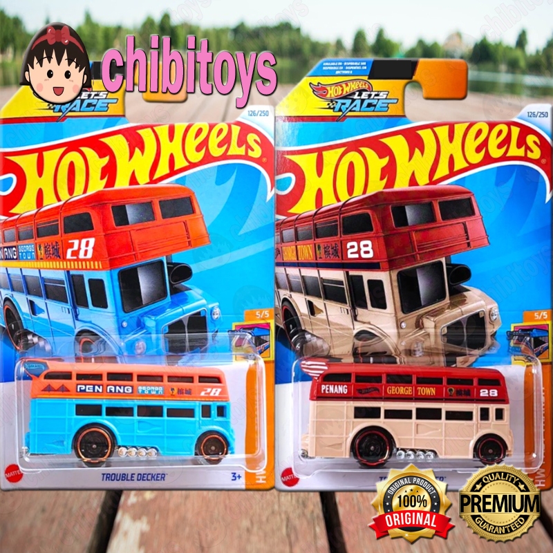 Hot Wheels Trouble Decker Cream Biru Diecast London Bus