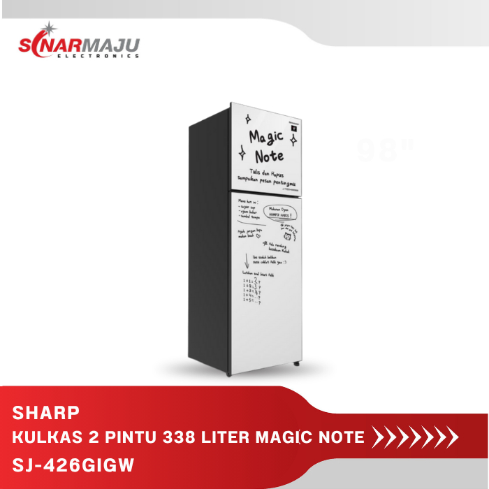 Sharp SJ-426GI-GW Kulkas 2 Pintu Magic Note White Glitter Glass Door 338/352  L  SJ-456GI-GW/SJ 456G