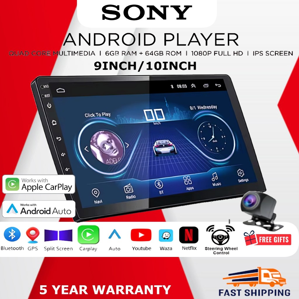 6GB RAM+64GB ROM 2025 Newest Android Player "9"10 inch Quad Core Car Multimedia MP5 Player