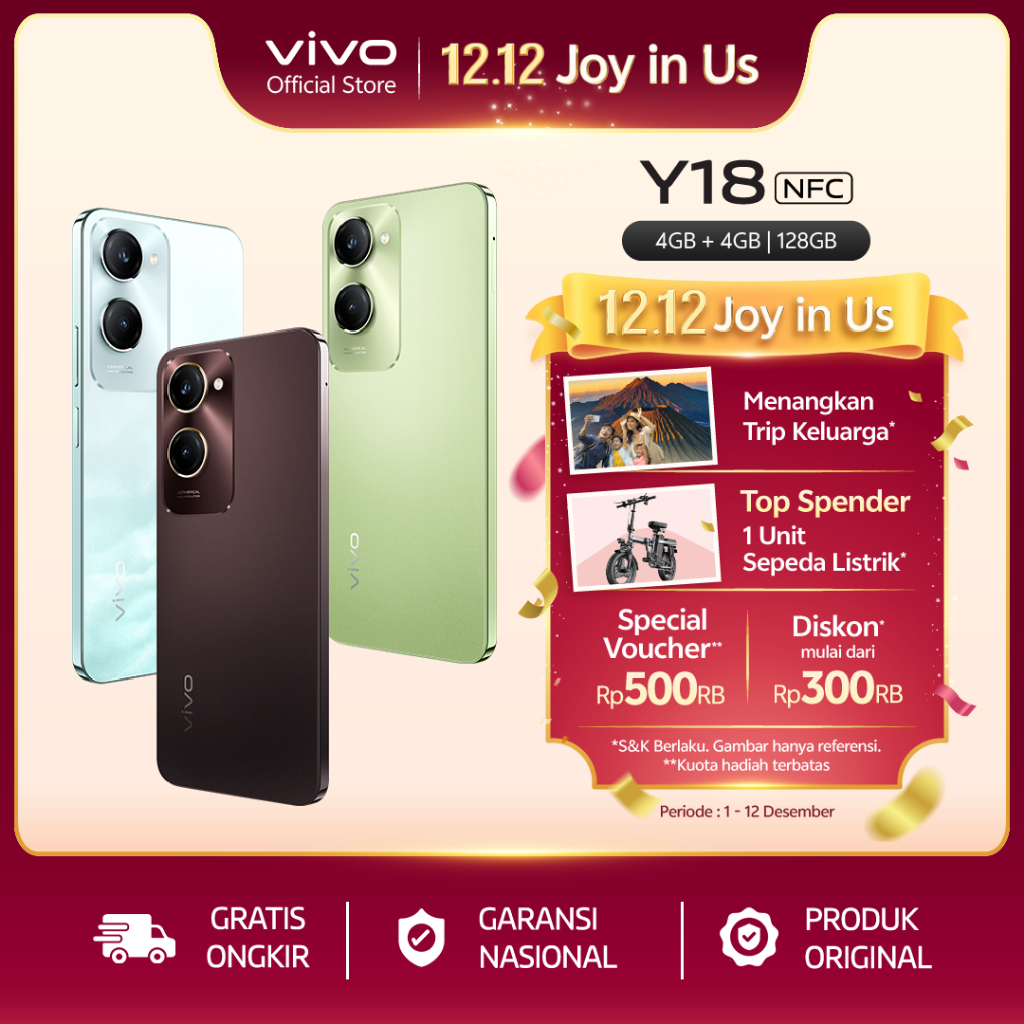 vivo Y18 (4/128) - NFC Multifunctions, 50MP AI Camera, 5000 mAH+15W Flashcharge