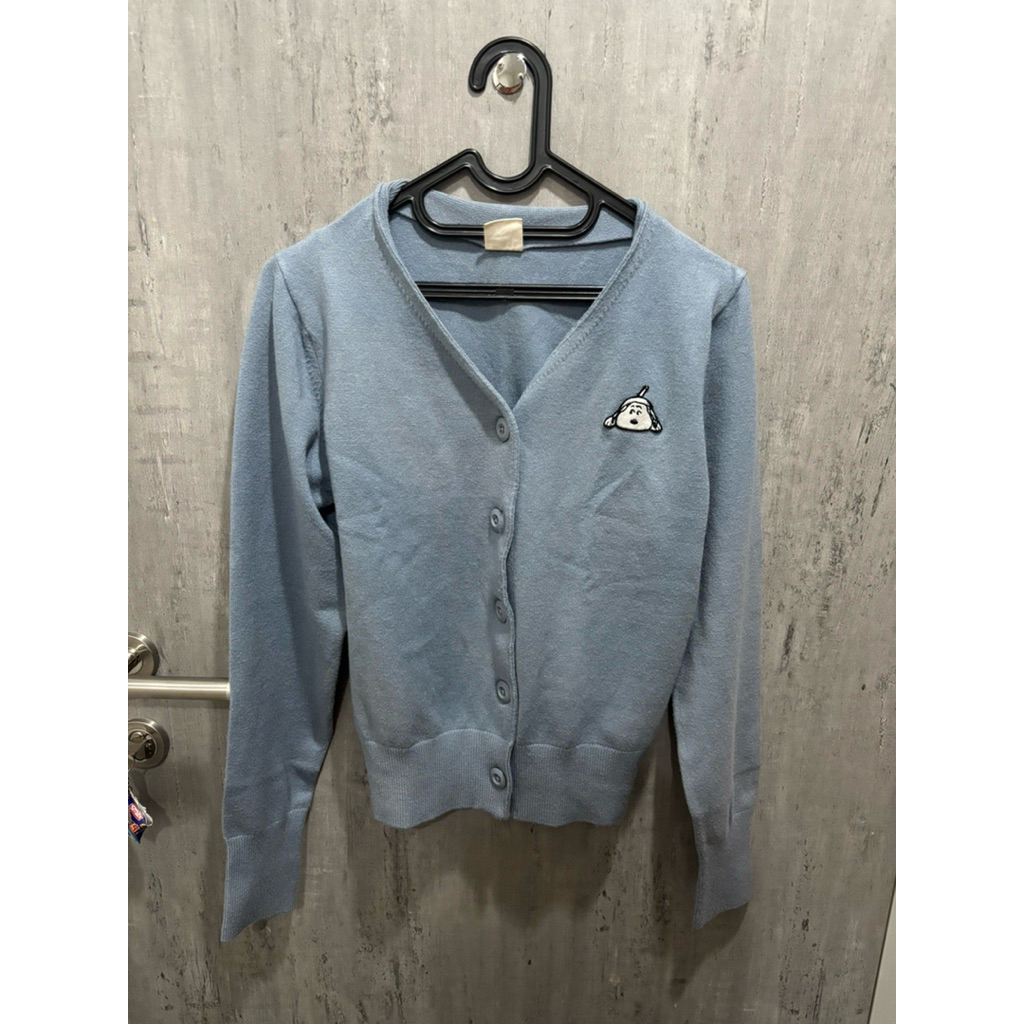 BEBEPLUM X SNOOPY PEANUTS PROVENCE BLUE OUTER VISCOSE COTTON KNIT CARDIGAN