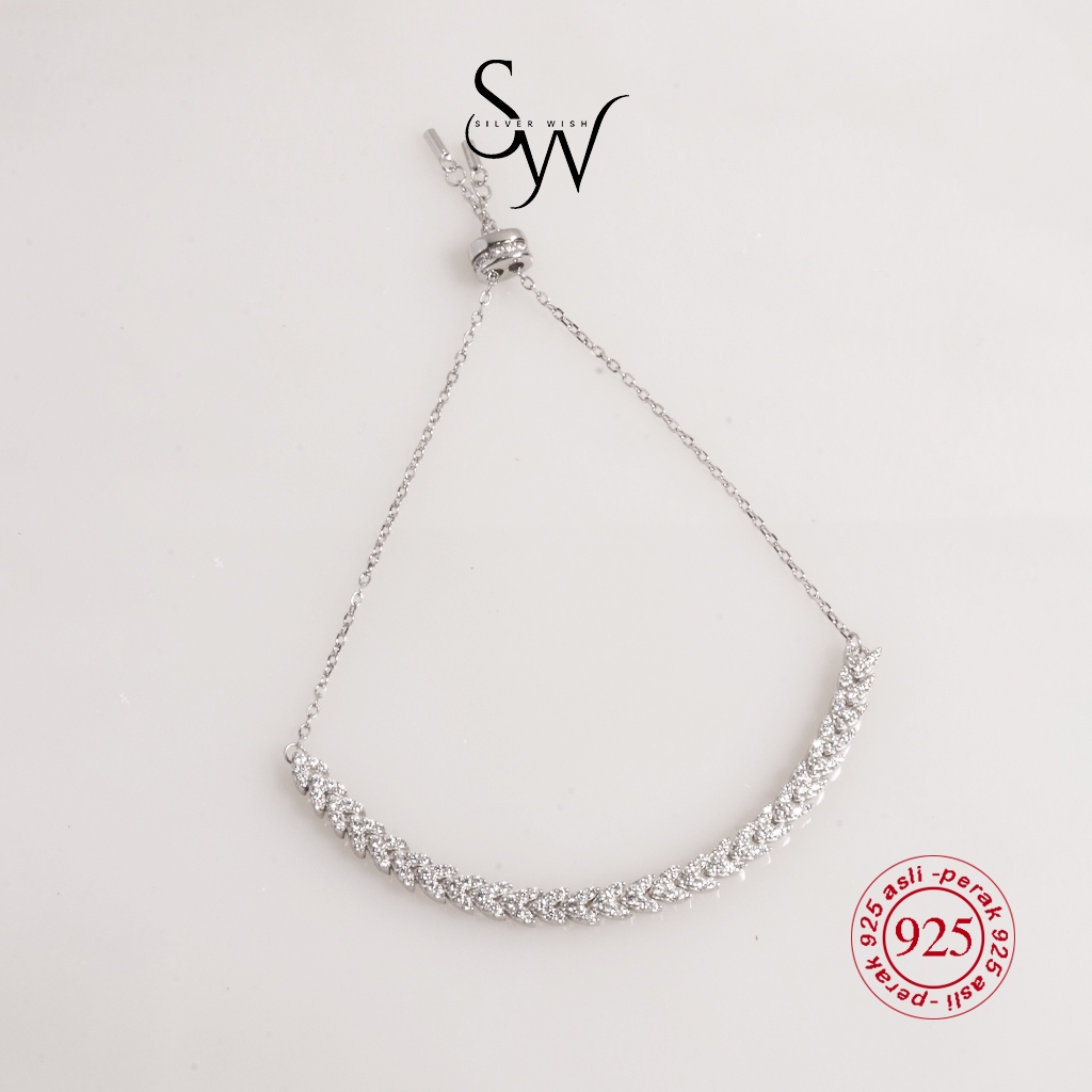 Silver Wish Gelang Serut Emas Putih Lapis Sterling Silver 925 - Perak 925 G8 Elegan Cantik