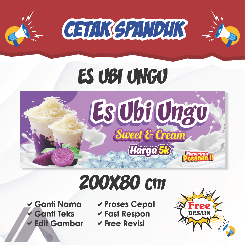 Custom Backdrop Spanduk Banner Es Ubi Ungu Viral