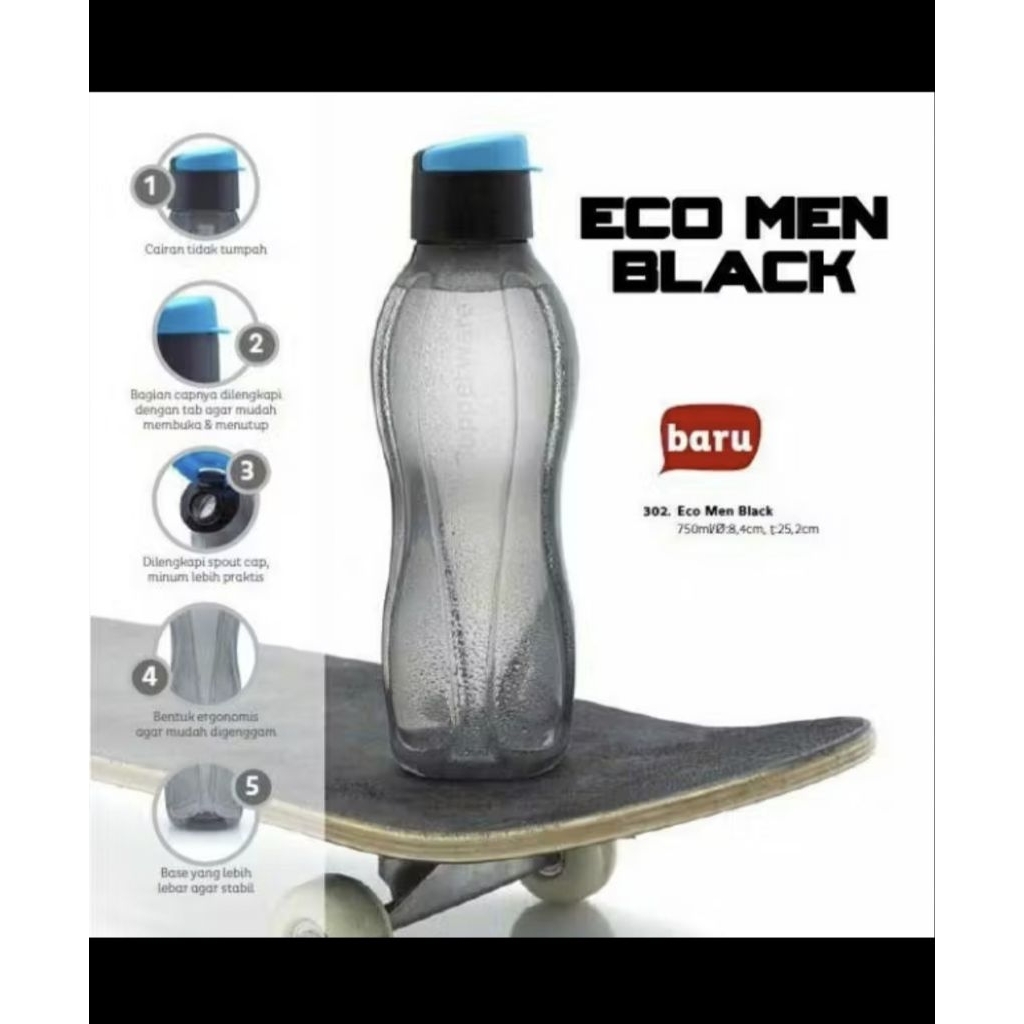 Eco men black botol minum Tupperware