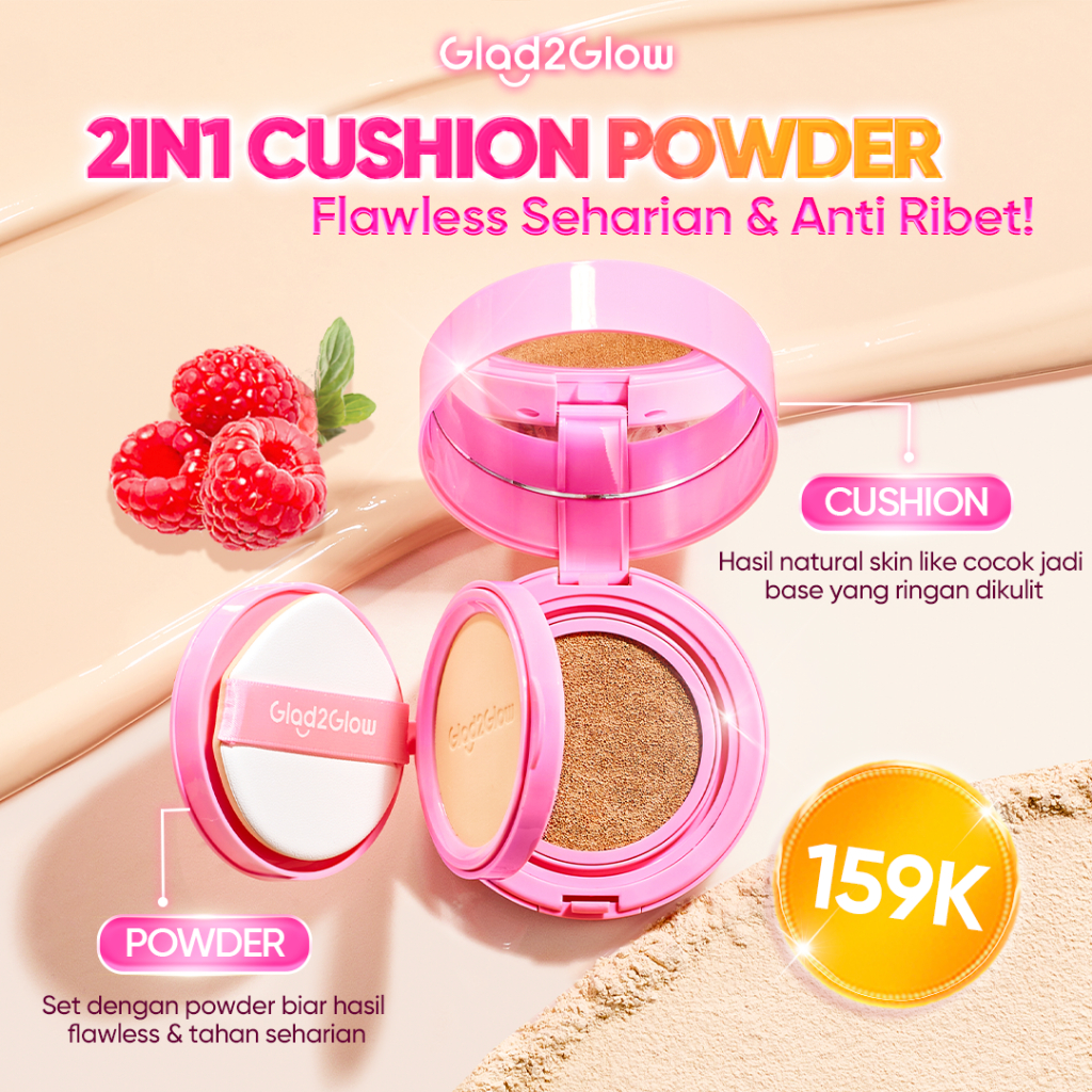 Cushion Glad2Glow 2in1 Perfect Pair Cushion Powder Foundation G2G Glow Cushion Base Make Up Setting 