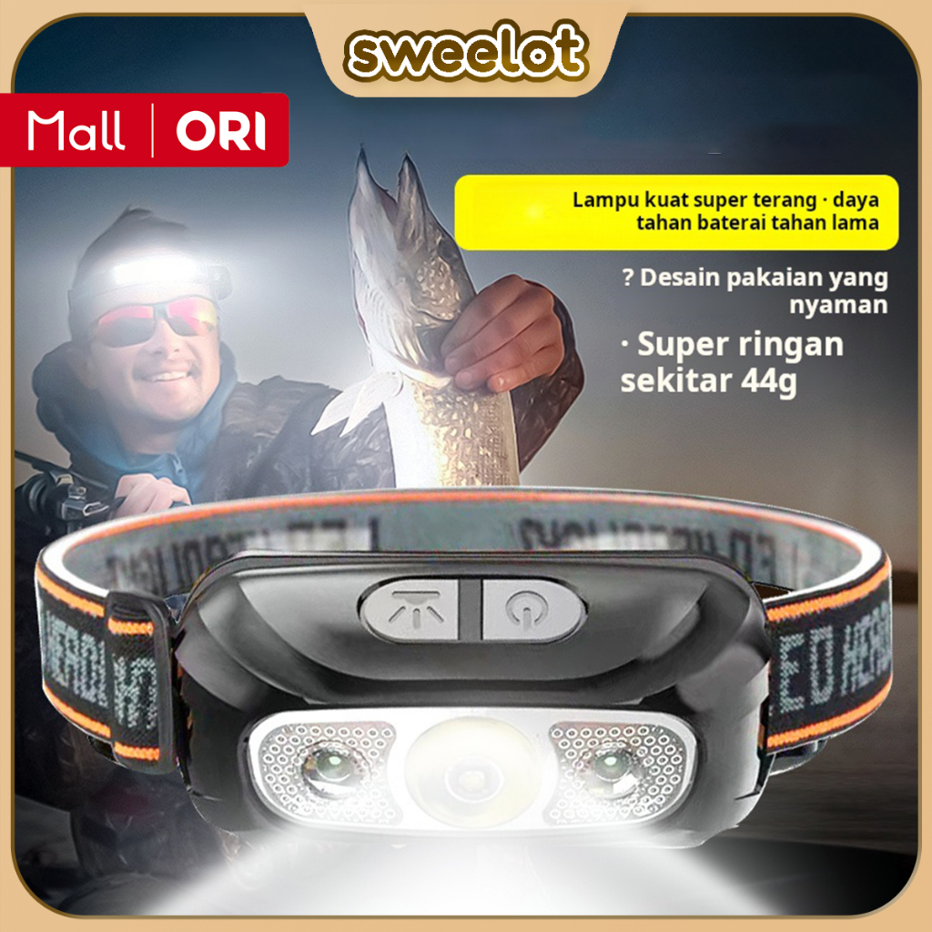 Headlamp Sensor Khusus Memancing Cahava Kuat isi Ulang Super Terang Malam Headband Ultra Ringan kura