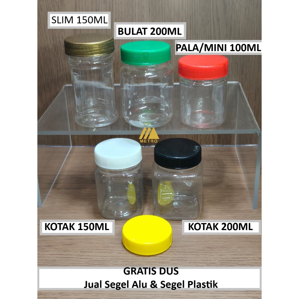 Gratis DUS - Set (Botol+Tutup) -TANPA FLUG -Botol Plastik Toples Sambal Sambel Mini Pala Bulat kotak