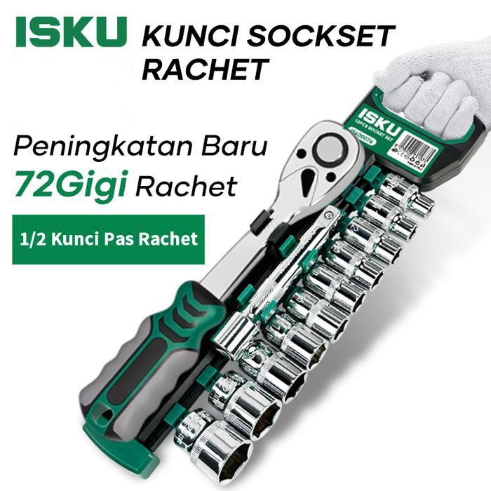 Tekiro Tools - Kunci Sock Set 12Pcs Drive Socket 1/2 Inch 72Gigi Mata Kunci Sok
