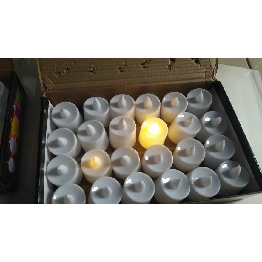 1 BOX ISI 24 PCS Lilin LED KUNING WARM WHITE TERMASUK BATERAI / Lilin Lampu Elektrik Natal