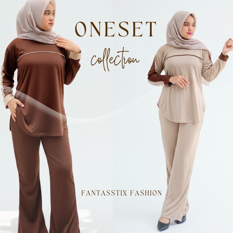 FX - [ SPECIAL LIVE GWEN ] Setelan Celana Kaos Polos Wanita Jumbo List Dada Bahan Knit Casual - Sete