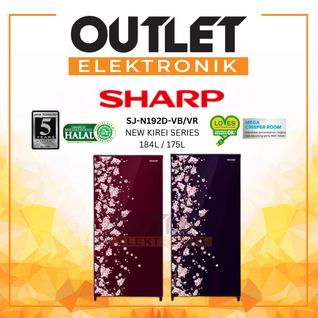 Sharp Kulkas 1 Pintu SJ-N192D-VB/VR SAKURA BLACK / RED / SJN192DV 184L/175L New Kirei Series Mega Cr
