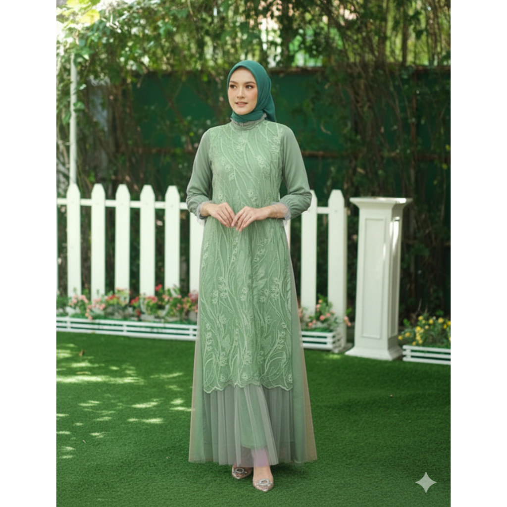 BISA COD Malika Dress Brukat Tile Velvet Gamis Brukat Kondangan Dress Lebaran Lamaran Ready Jumbo