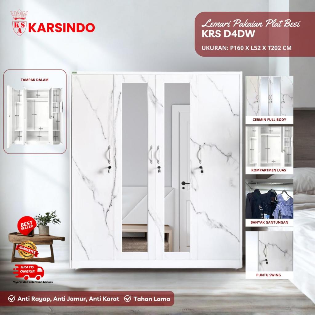 [KARSINDO] Lemari Pakaian Besi 4 Pintu I Lemari Baju I Steel Wardrobe D4DW