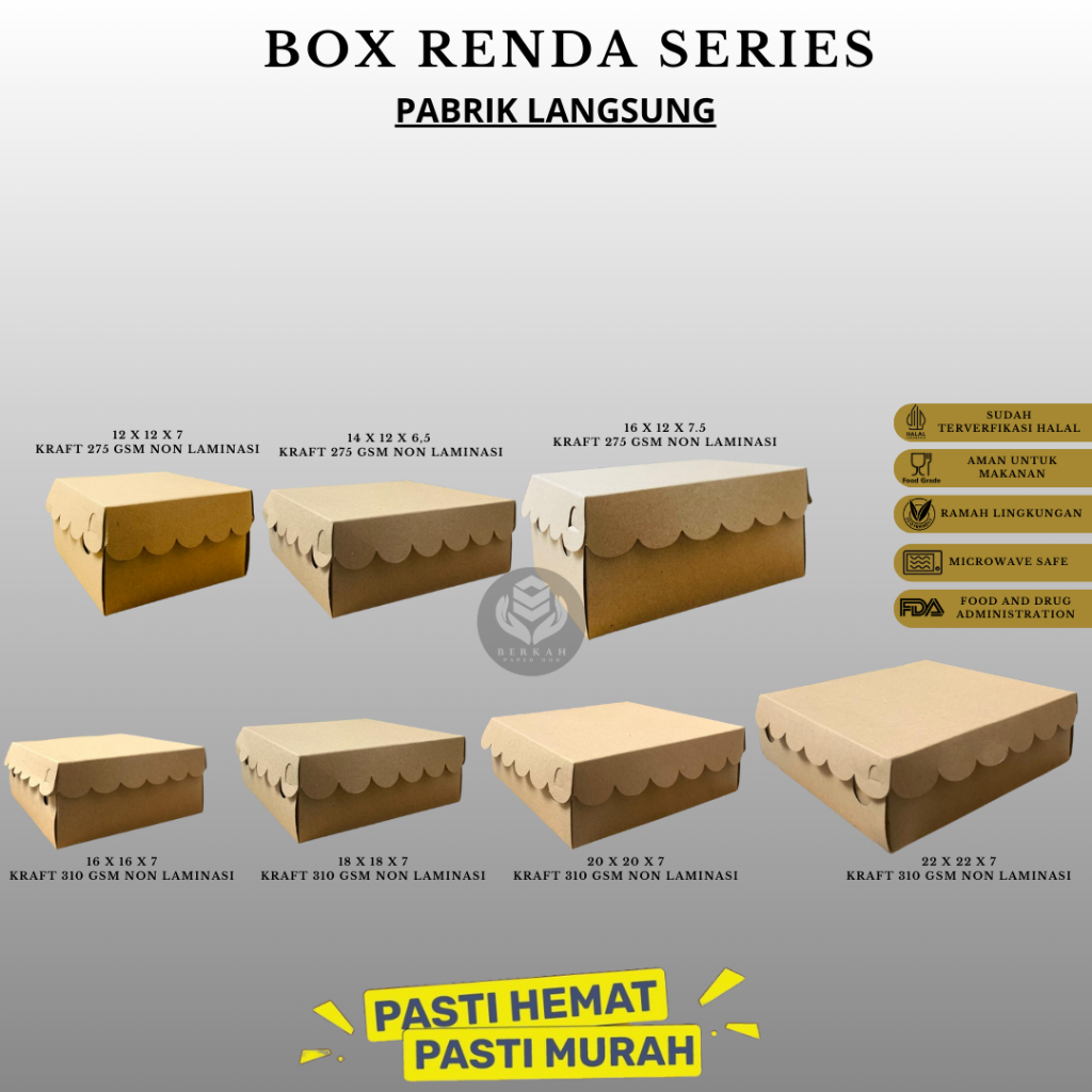 Dus Renda 12 14 16 18 20 22 / Box Snack Kue Roti / Dus Nasi Kotak Catering Besek