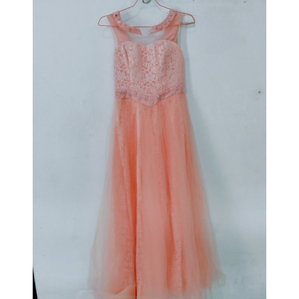 Gaun Long Dress Pesta Party Dress Peach size S (preloved)