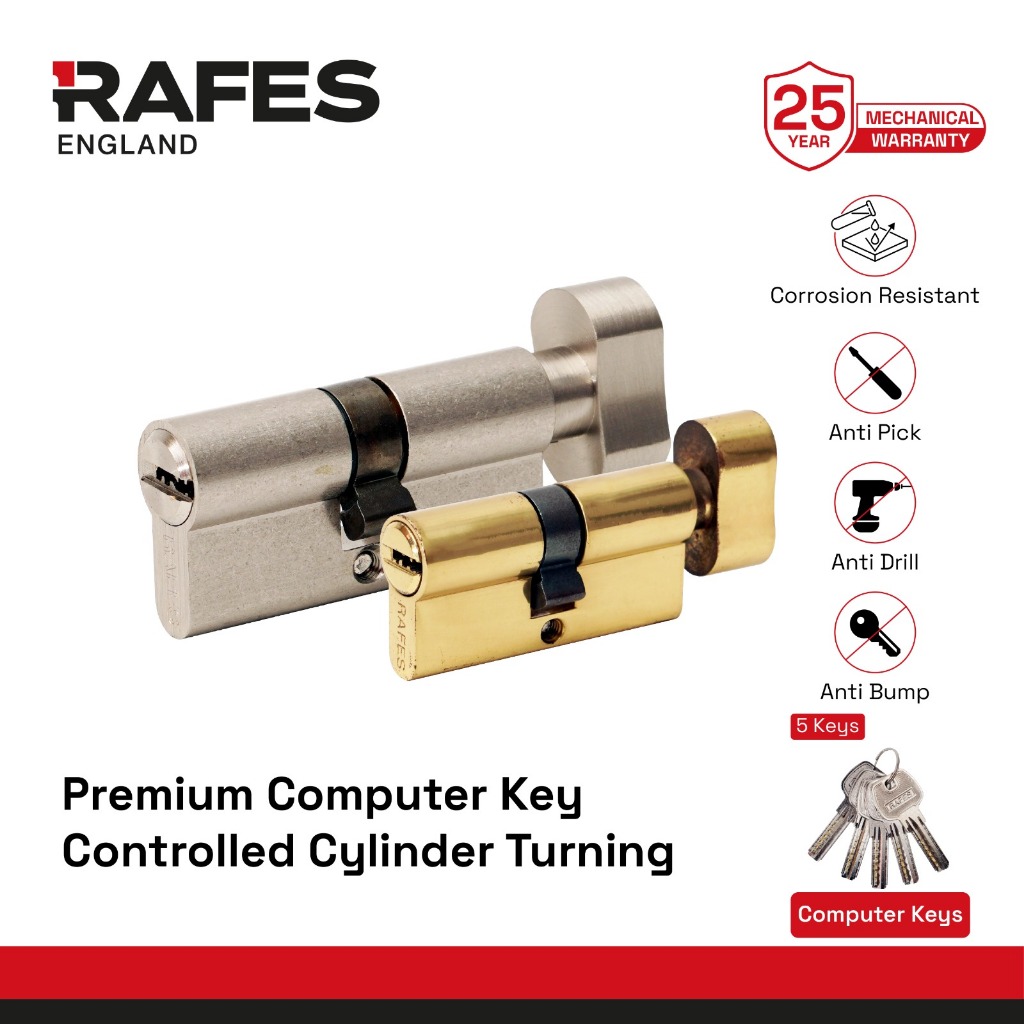 RAFES ENGLAND Silinder Pintu Putar Kunci Kuningan Anak Computer Key Knop Cylinder Knob Brass Rafes