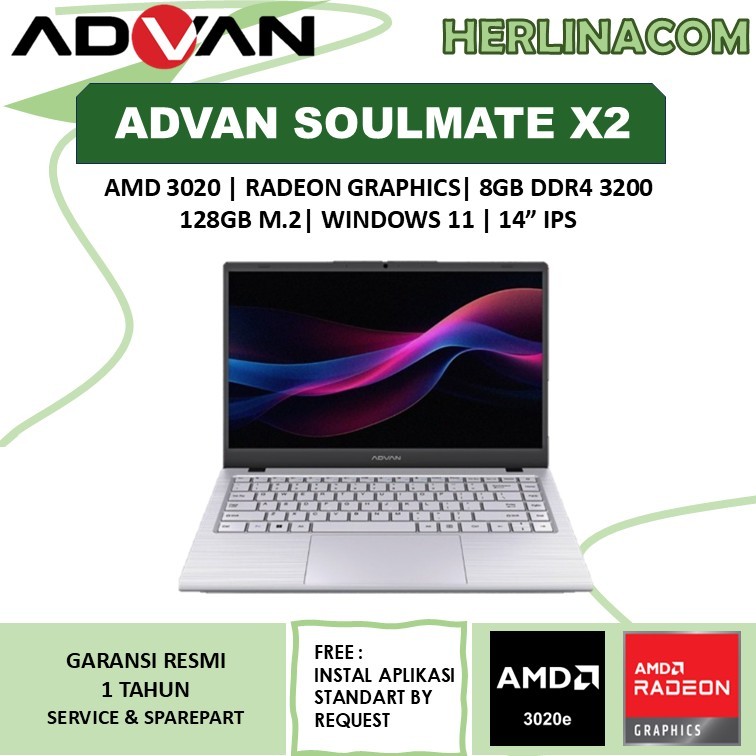 ADVAN SOULMATE X2 AMD 3020 8GB 128GB W11 14" Inch IPS