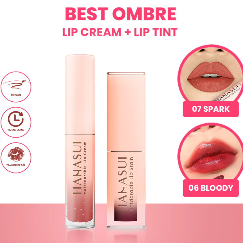 Aster Kosmetik - Hanasui Paket Bundling Ombre Lip Cream & Tintdorable Lip Stain