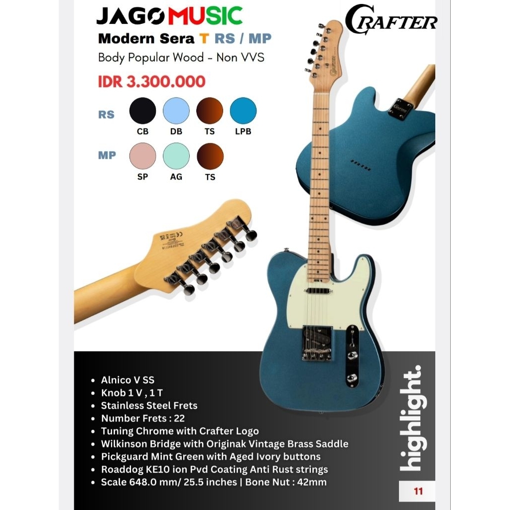 Gitar Elektrik Gitar Crafter Modern Sera T MP Maple Fretboard Telecaster
