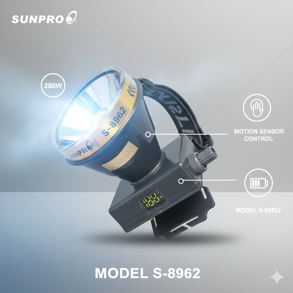 SENTER SELAM SUNPRO S-8962 280watt Senter Kepala Waterproff senter kepala putar termasuk KACAMATA RE