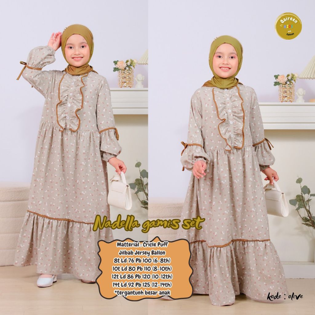[ ata.id kids ] Nadella Setelan gamis muslim anak perempuan by Qaireen kids