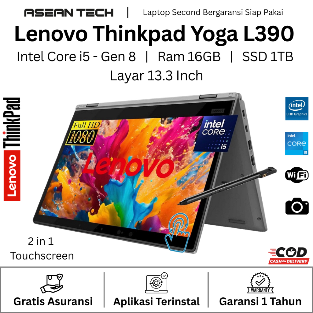 Laptop 2in1Lenovo Thinkpad Yoga L390 L380 Core i7 Gen 8 Touchscreen - Second Murah Bergaransi | 360d