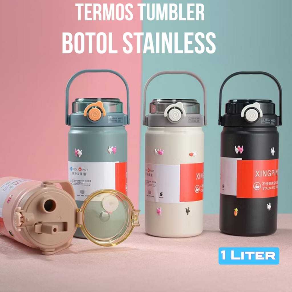 Tumbler Minum Stainless 1 Liter Termos Kopi Tahan Panas & Dingin Premium BPA Free Insulated Besar / 