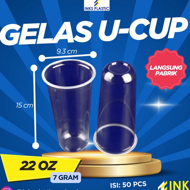 GELAS PLASTIK 22 OZ U CUP OVAL TEBAL PREMIUM 22OZ