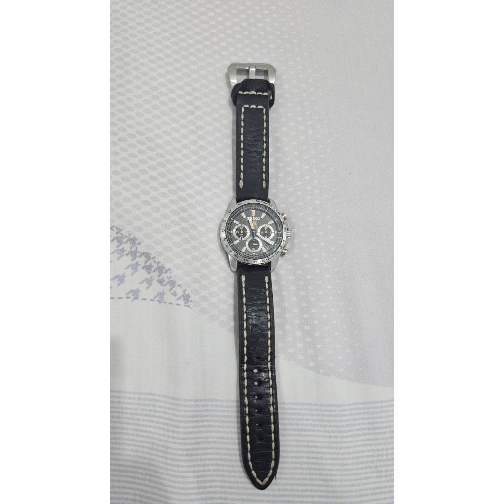 Seiko Chronograph SSB073P2 FC Barcelona Official Black Leather Strap - Jam Tangan Pria