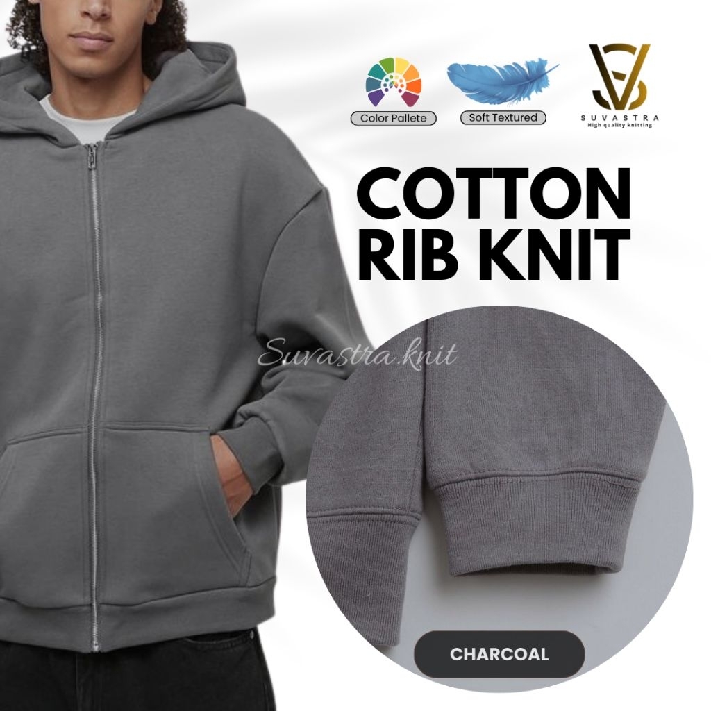 Bahan Kain Rib Katun/Cotton Rib Warna Charcoal Per 0.5 Meter