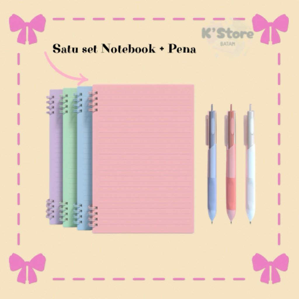 BATAM ~ Notebook Polos A5 + Pena Cover Warna Pastel Kertas Tebal isi 40 Lembar