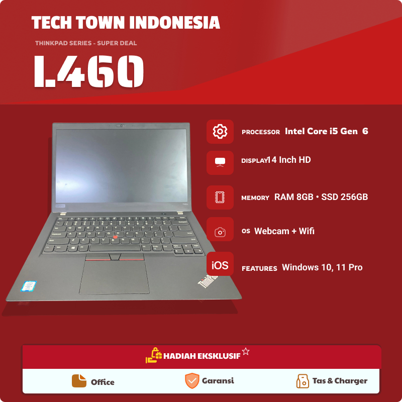 Lenovo ThinkPad L460 Core i5 Gen 6  RAM  8GB  SSD 256GB  Laptop Second Premium Bergaransi