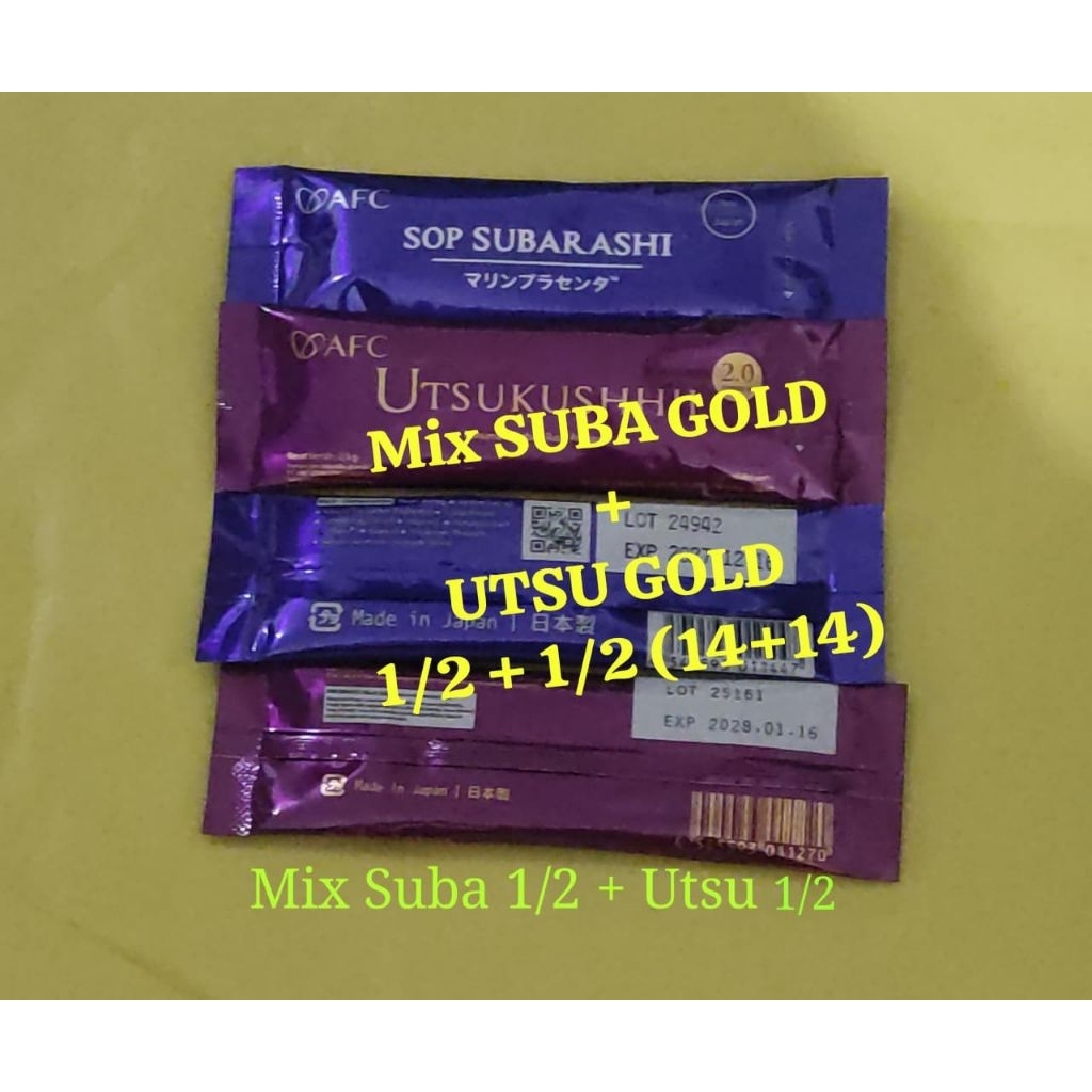 PAKET HEMAT SUBARASHI GOLD 1/2 + UTSUKUSHII GOLD 1/2 ( MIX 14 + 14 SACHET) ORIGINAL AFC JAPAN EXP TH
