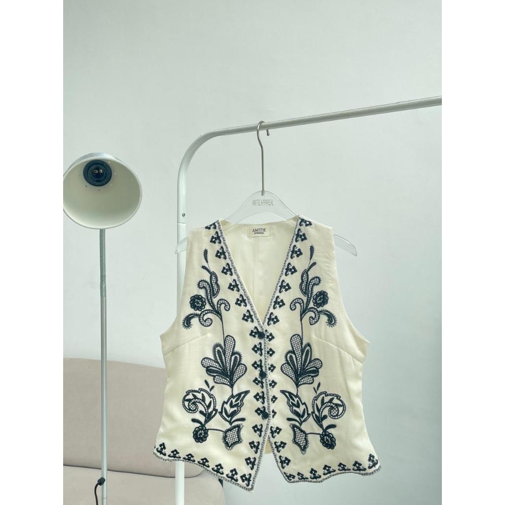 TOP 4964 ATASAN VEST WANITA BLOUSE ROMPI BORDIR BAJU ATASAN CASUAL WANITA