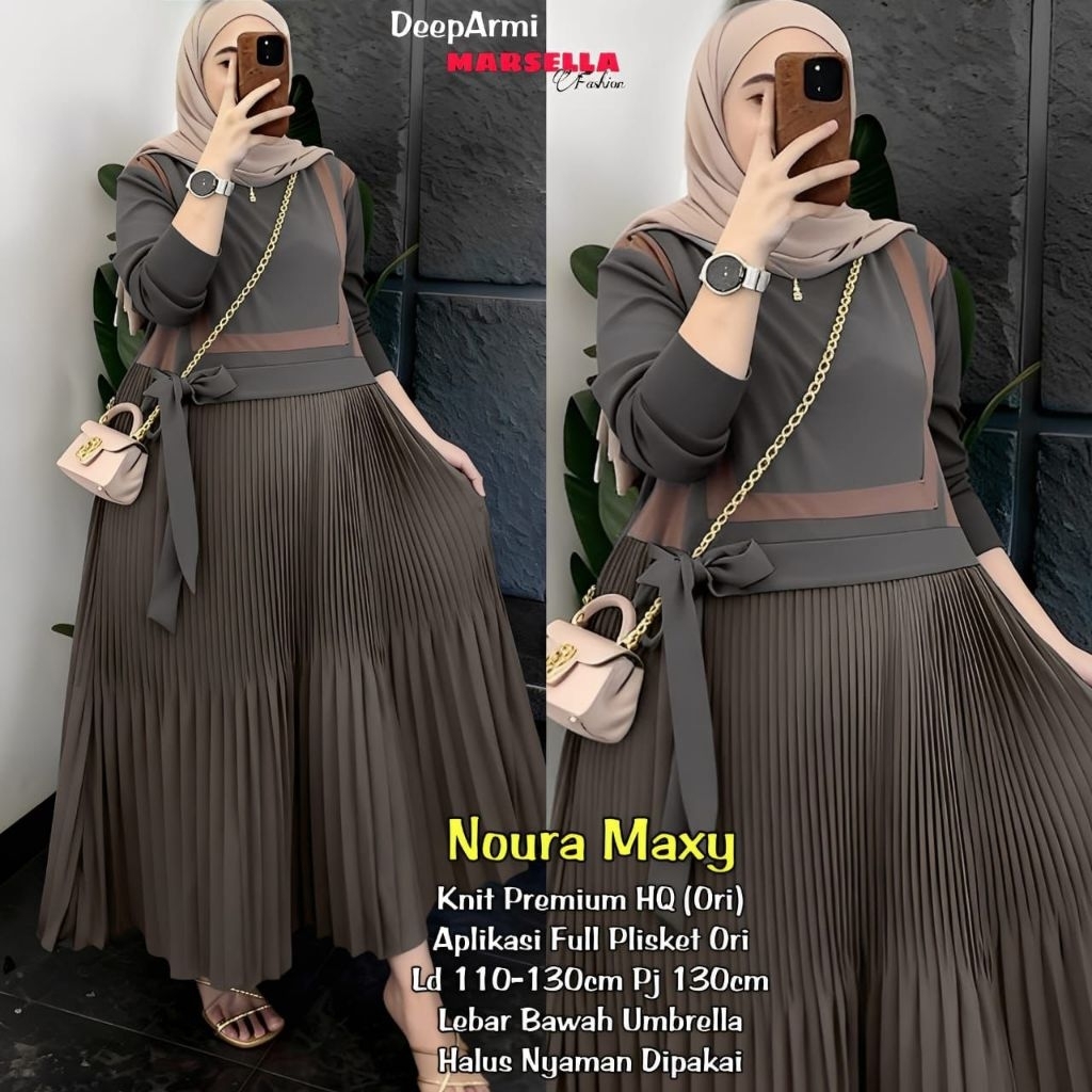Noura Maxy Dress Wanita Plisket Premium Marsella | Gamis Rajut Knit Umbrella LD 130