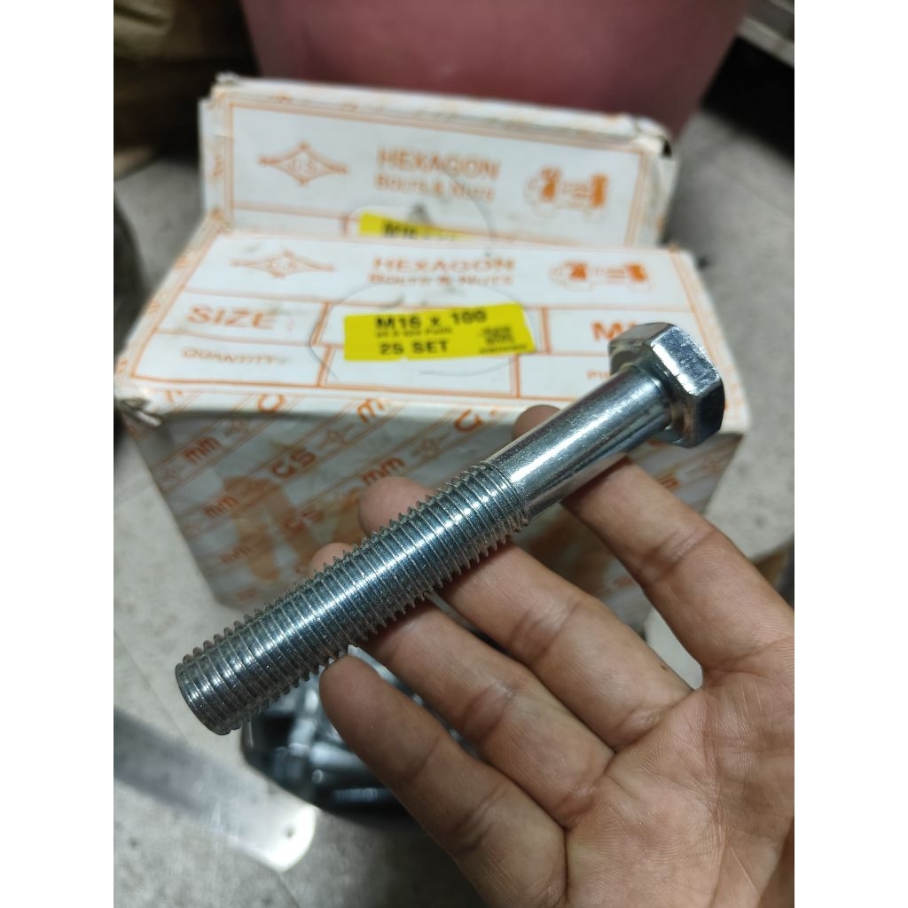 baut mur m16x150 mm kunci 24 drat pitch 2.0 galvanis / baut kepala kunci m16x150 mm kunci 24 drat pi