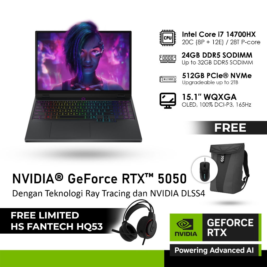 [FREE HS] LENOVO LEGION 5i OLED 15IRX10 GeForce RTX™ 5050 8GB - i7 14700HX 24GB 512GB WINDOWS 11 165
