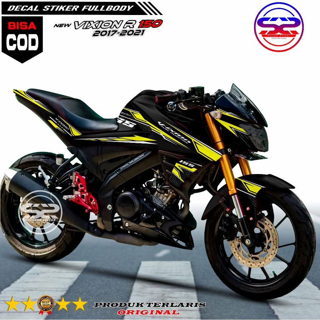 Decal Variasi Vixion R 2017-2021 Stiker Decal New Vixion R Full Body Motif Dasar Hitam List Racing