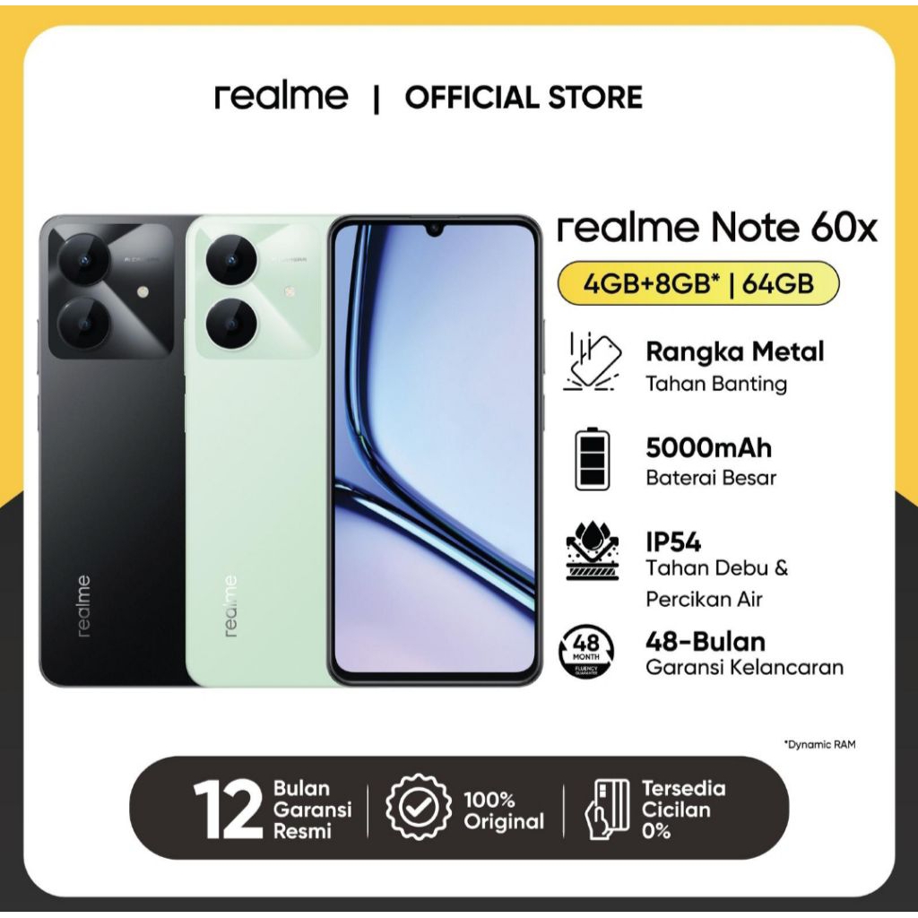 HP REALME NOTE 60X 4/64GB- REALMI NOTE 60 X RAM 4GB ROM 64GB RESMI 1TAHUN