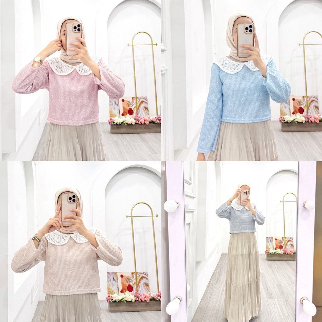 blouse crop kerah renda