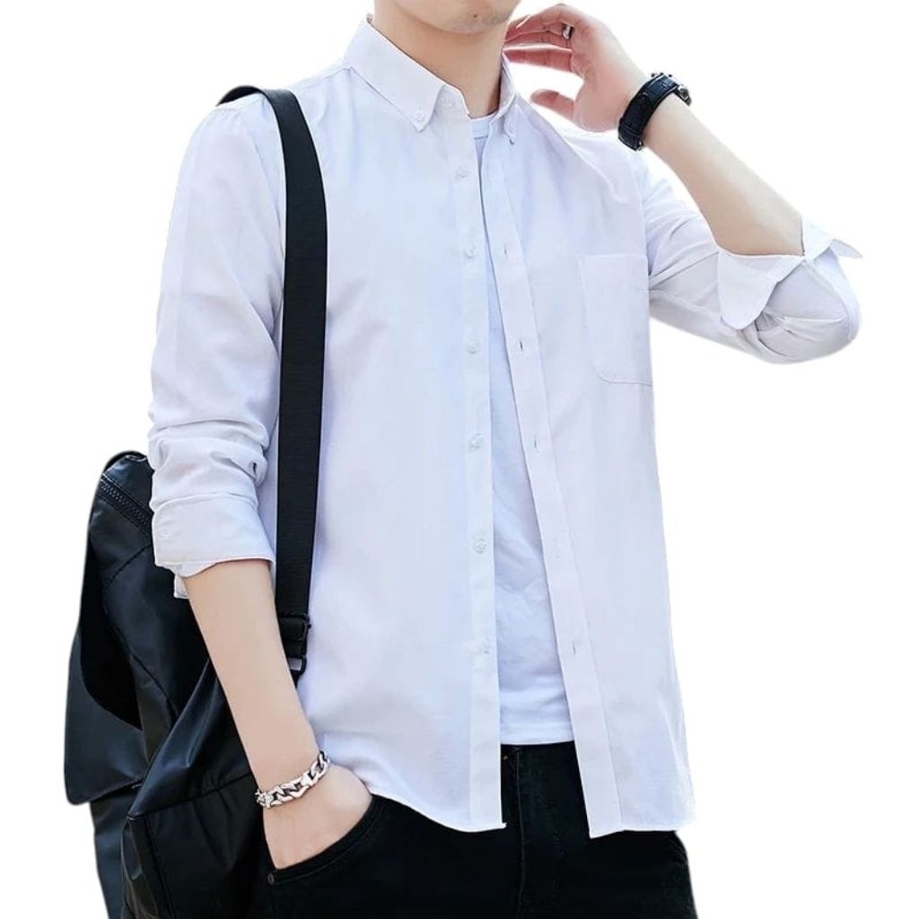 kemeja polos panjang putih kancing putih || kemeja polos putih || kemeja kantor || kemeja putih