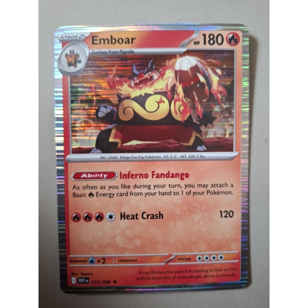 kartu pokemon original holo rare emboar wht 013/086