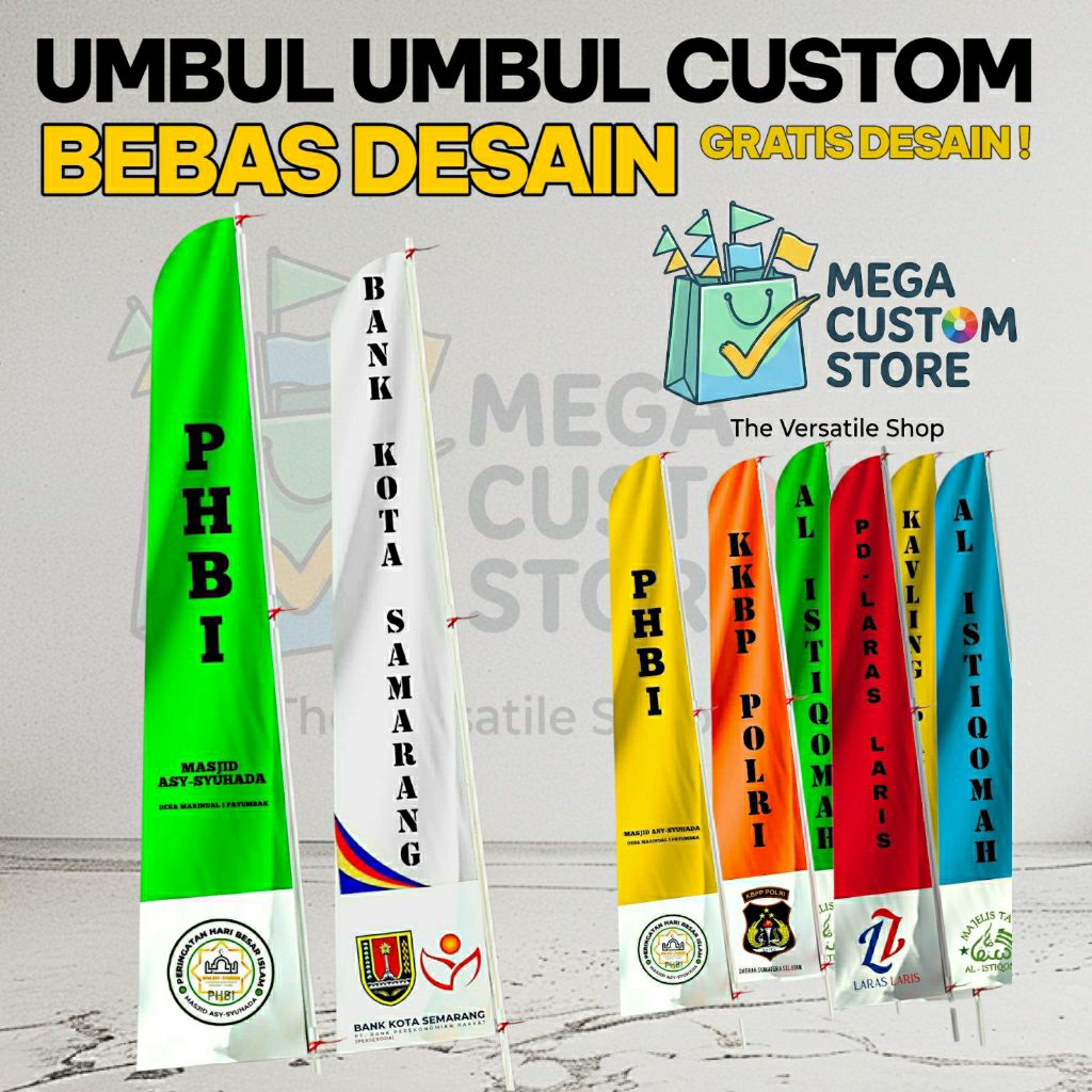 BENDERA CUSTOM UMBUL UMBUL KAPSUL | 3 4 5 METER | BEBAS DESAIN