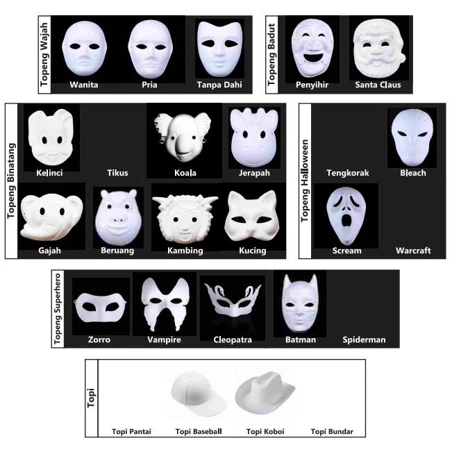 V-TEC Topeng Lukis Polos Topeng Wajah Topi Hero Hallowen Binatang