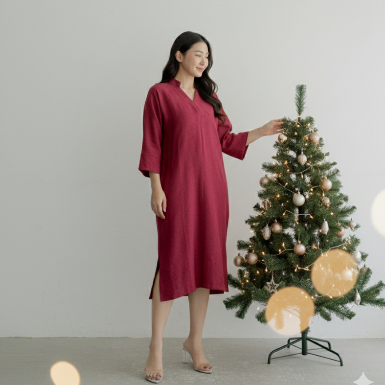 LUZEA Dania Midi Dress | Tunik Polos Panjang | Basic Wanita non Busui | Casual Kekinian Terbaru